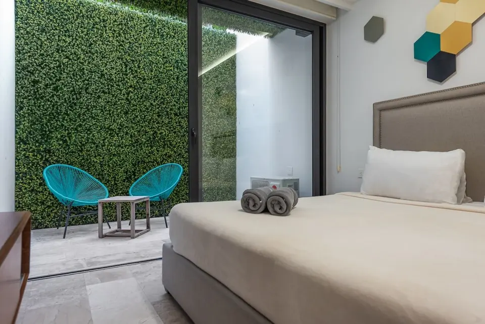 Comfortable bedroom; a restful night's sleep.