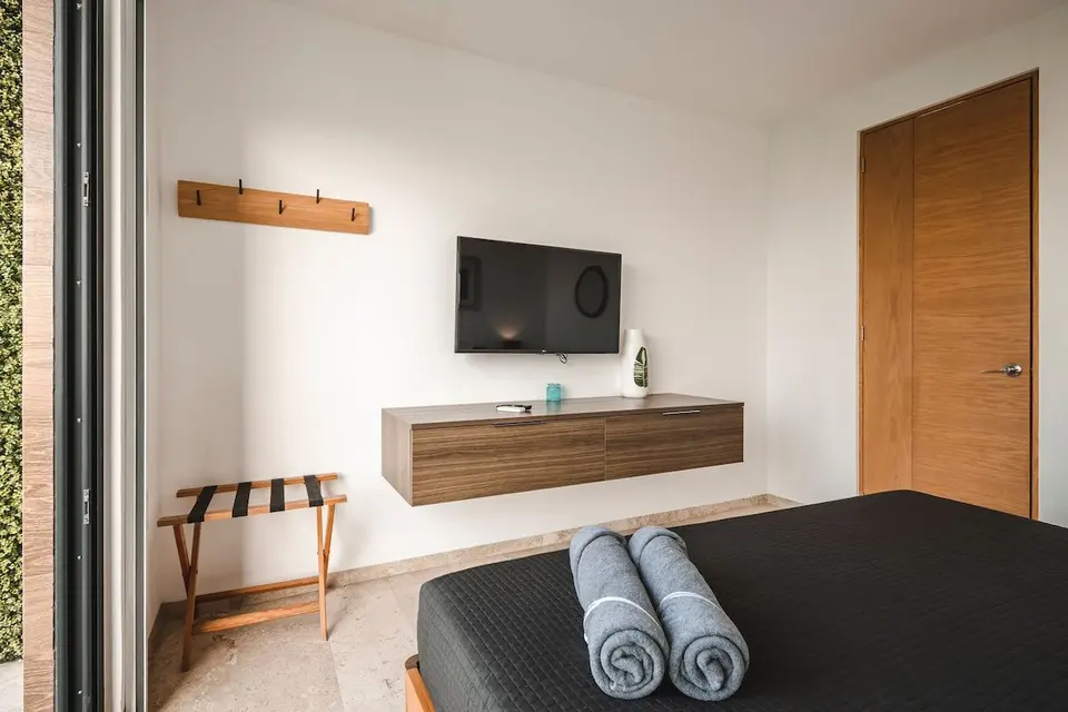 Comfortable bedroom; a restful night's sleep.