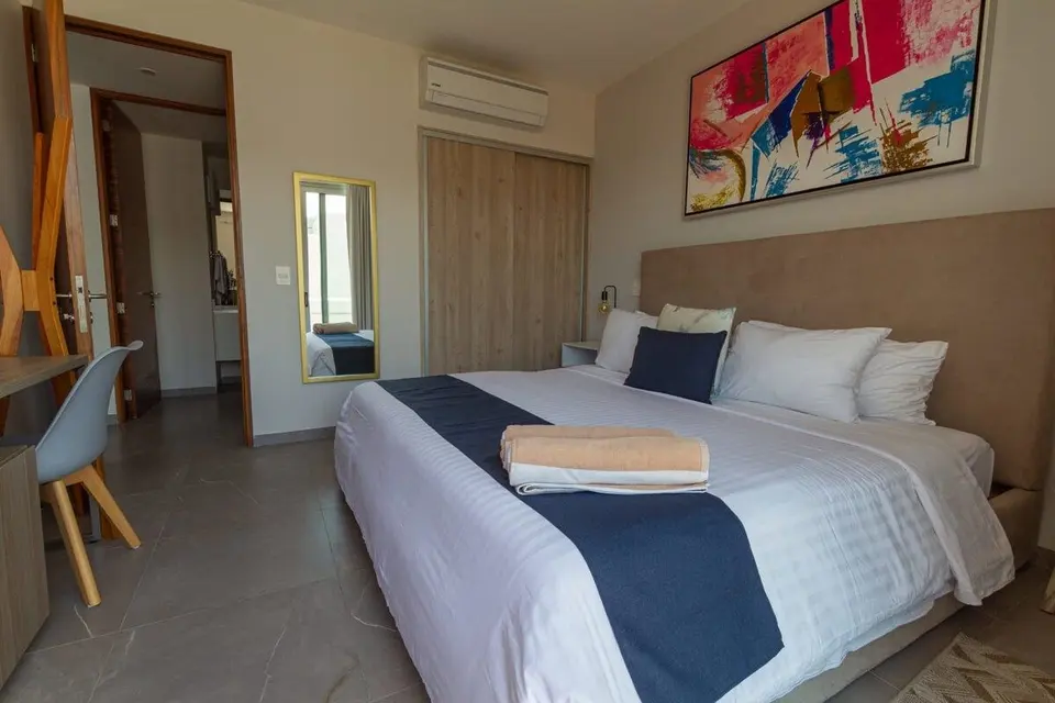 Comfortable bedroom; a restful night's sleep.