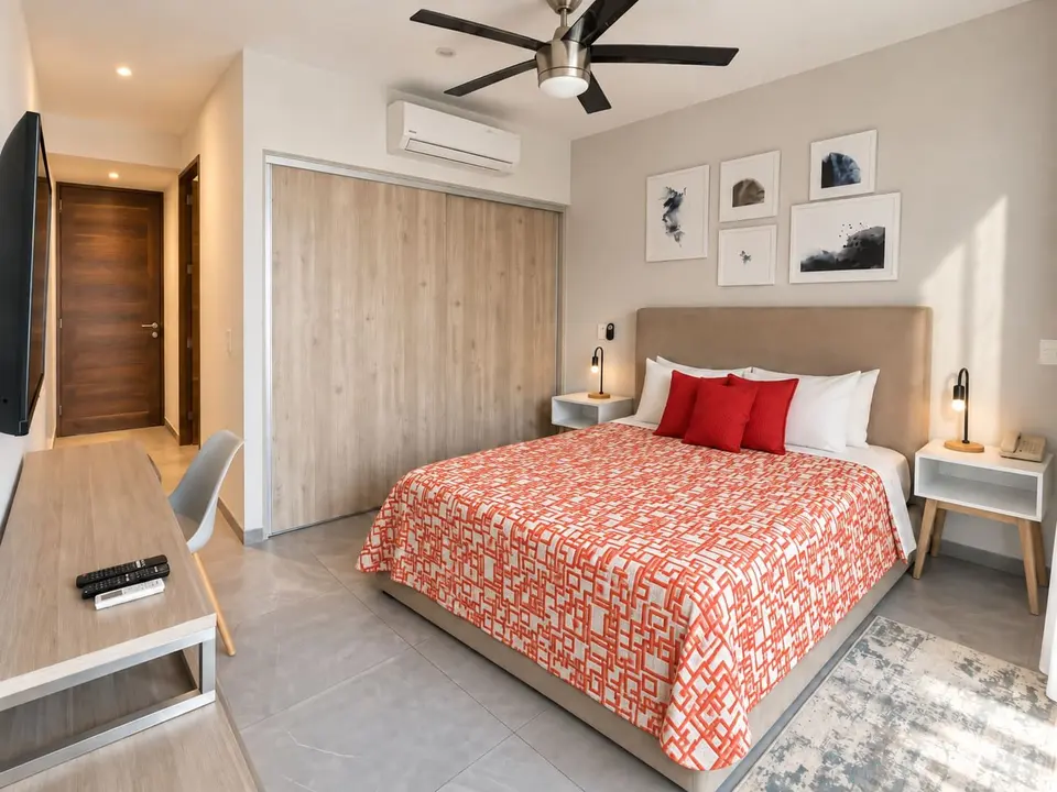 A fully equipped and bright room
